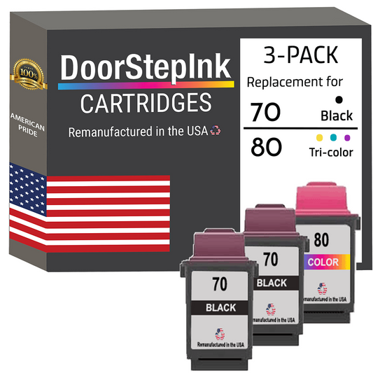 DoorStepInk Brand for Lexmark #70 2 Black / #80 1 Color Remanufactured in the USA Ink Cartridges 3-Pack-0